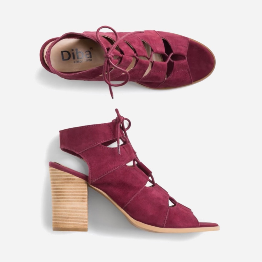 Diba Kyra Suede Lace Up Heel.  Gently worn. Size 9.5 Red.